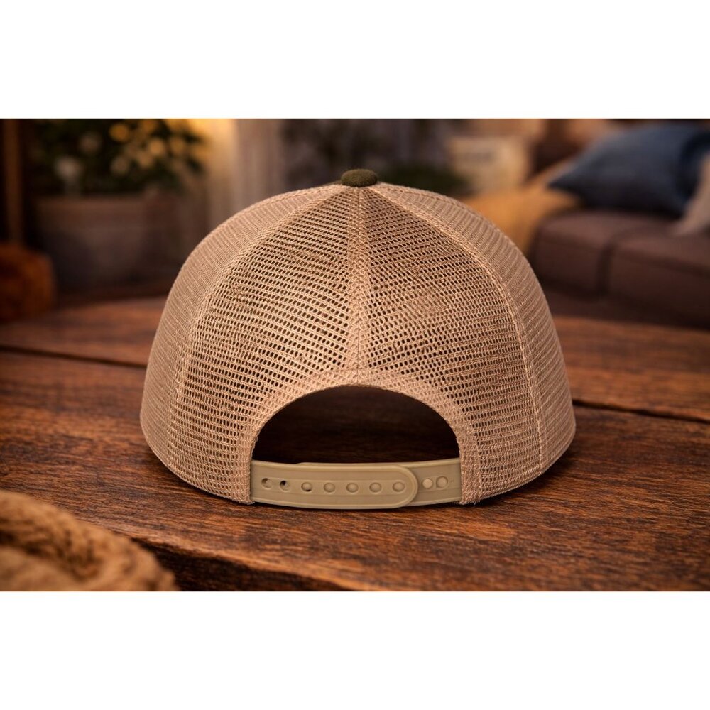 Howitzer Trucker Hat “We the People” Leather Patch Olive Green Tan Mesh Snapback - Picture 3 of 5